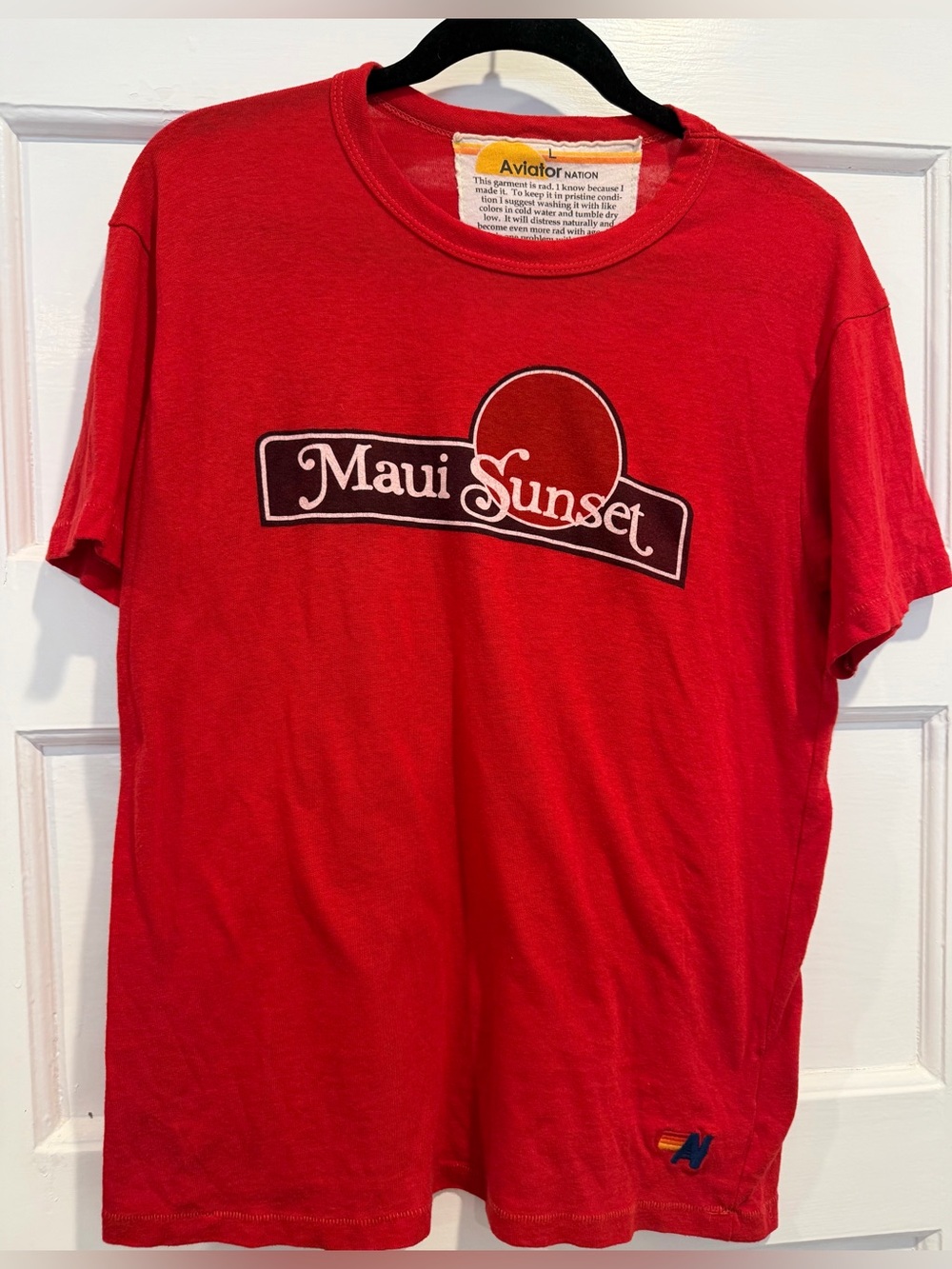 Aviator Nation Red Maui Sunset Graphic Short Sleeve Tee